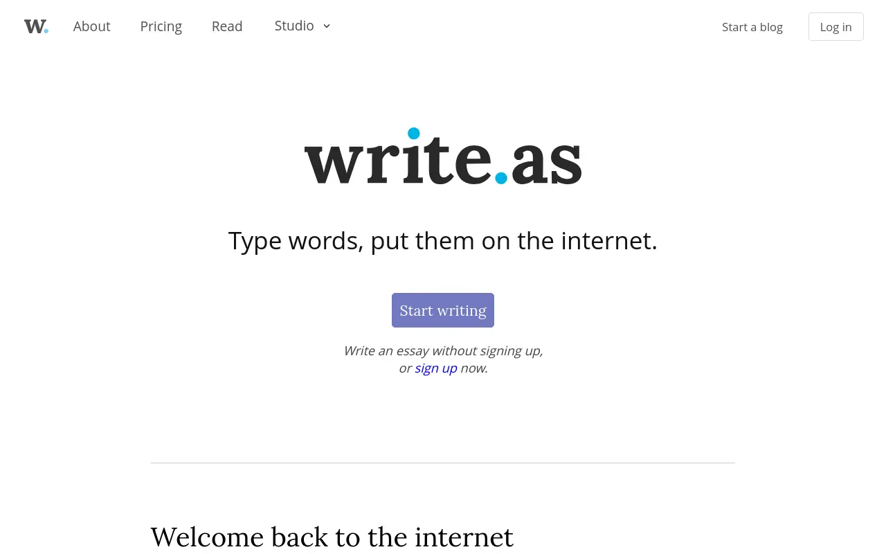 write.as 첫 화면