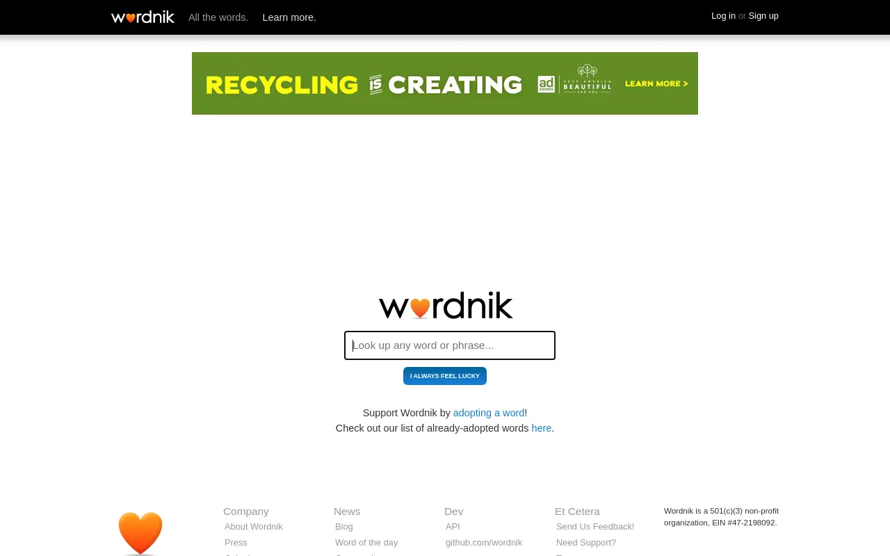 wordnik.com 첫 화면