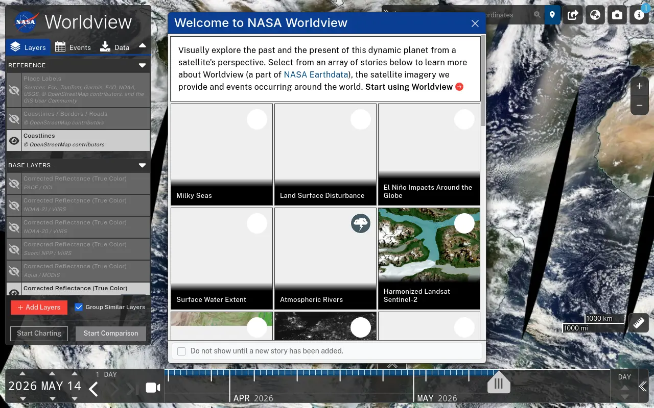 worldview.earthdata.nasa.gov 첫 화면