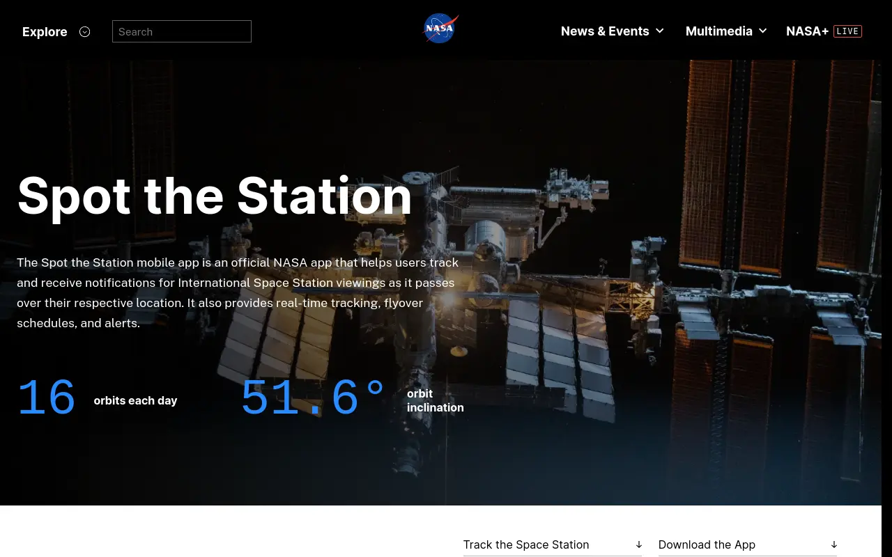 spotthestation.nasa.gov 첫 화면