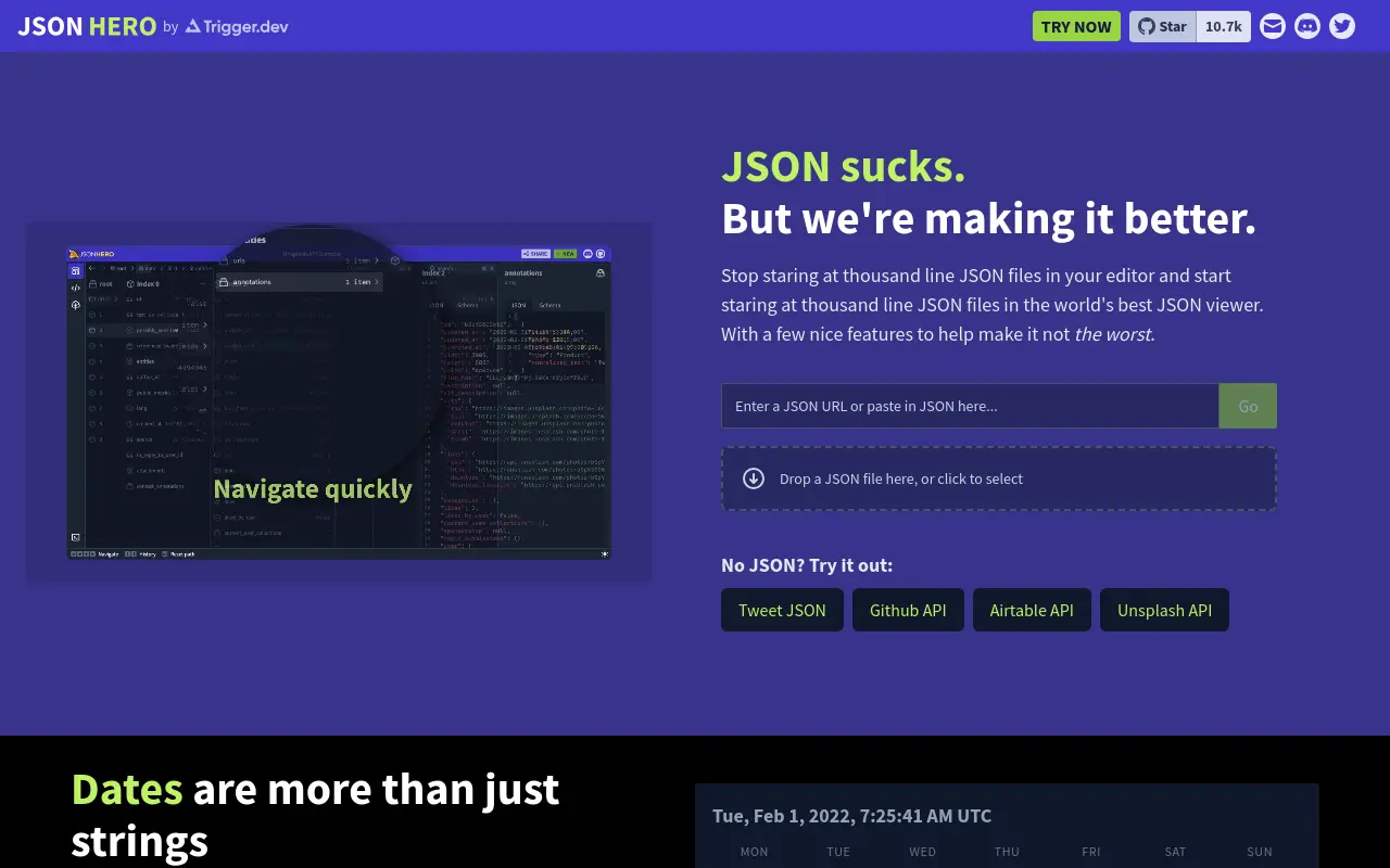 jsonhero.io 첫 화면