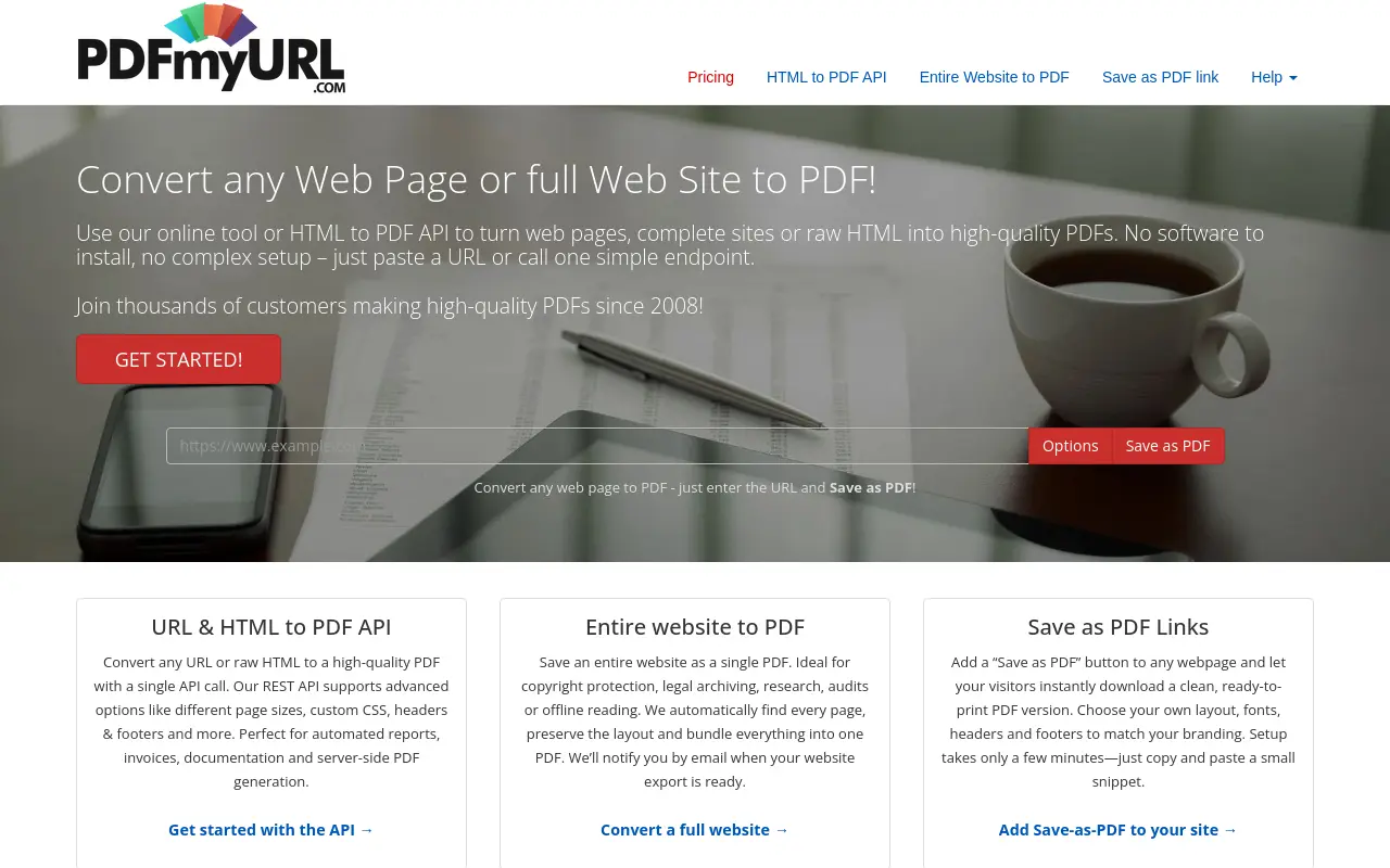pdfmyurl.com 첫 화면