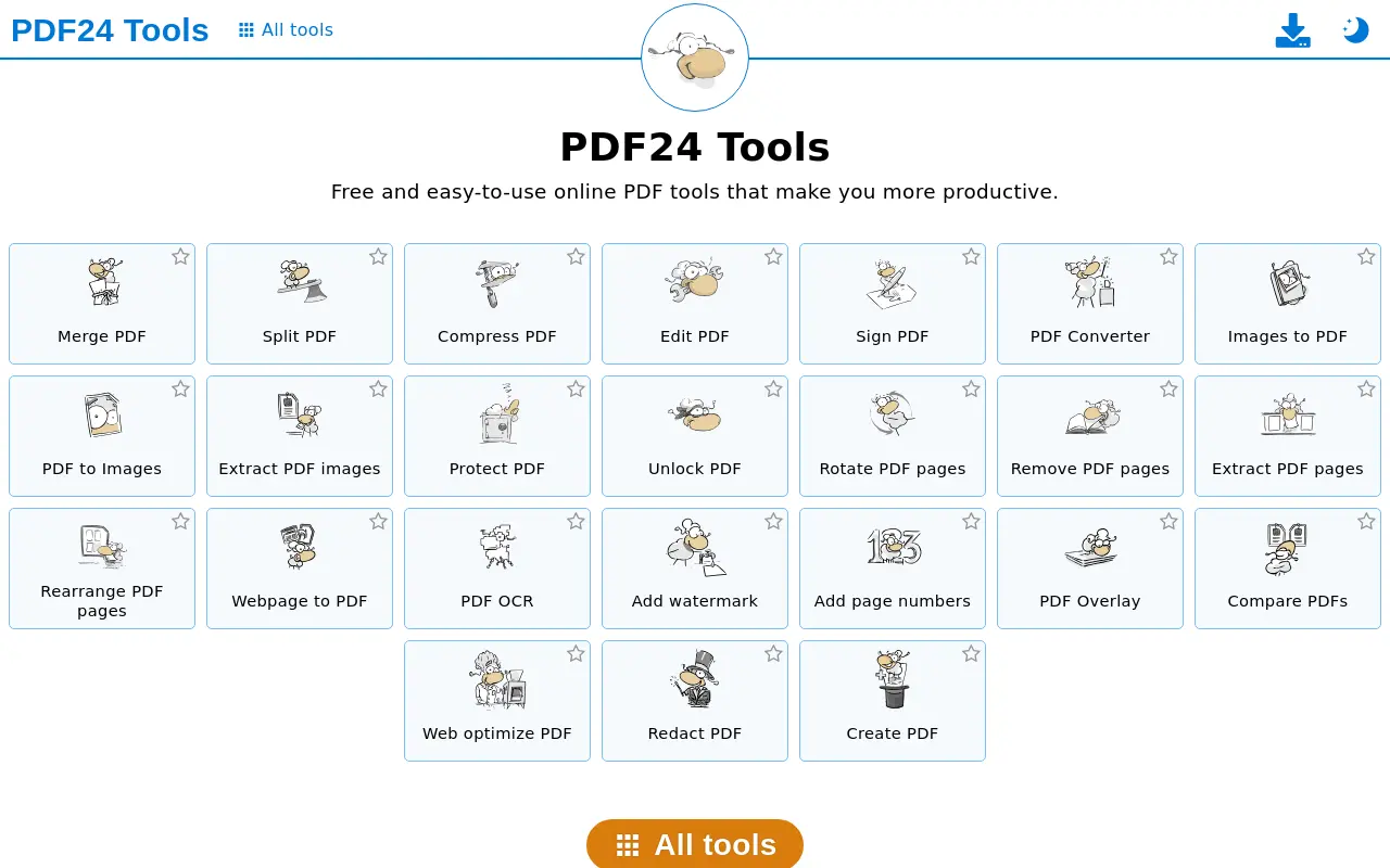 tools.pdf24.org 첫 화면