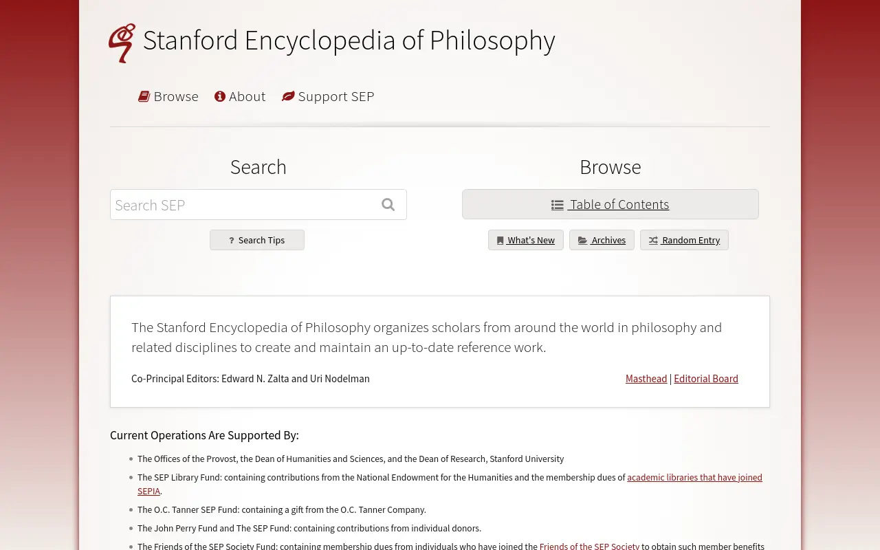 plato.stanford.edu 첫 화면