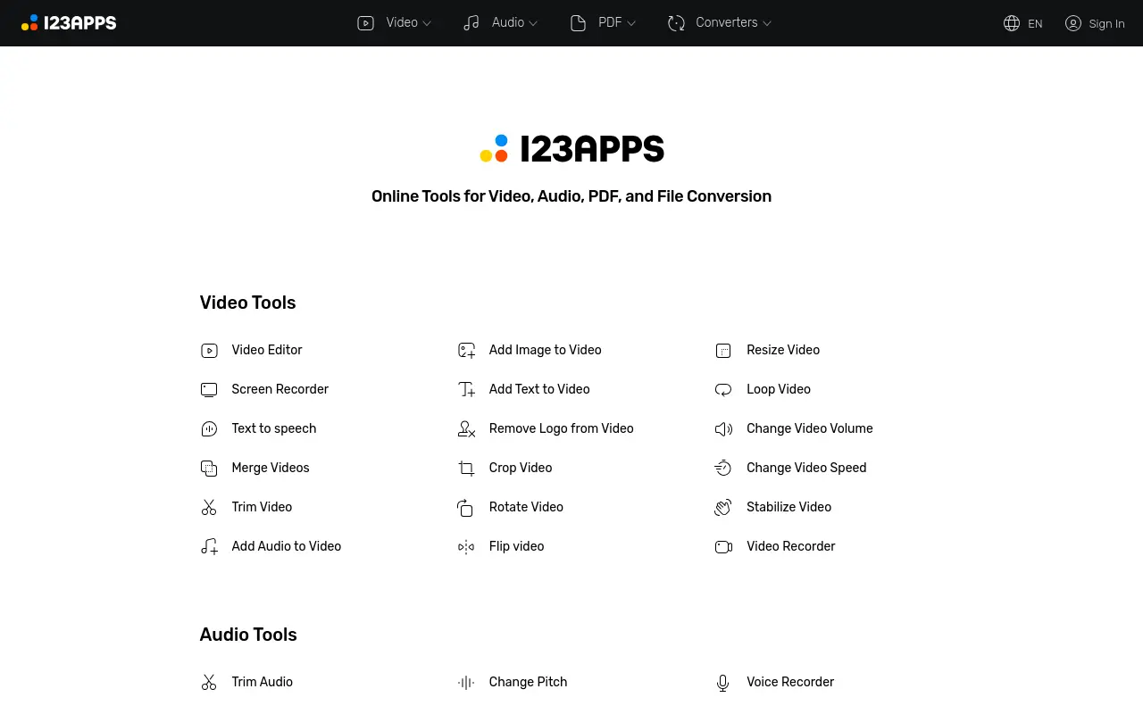 123apps.com 첫 화면