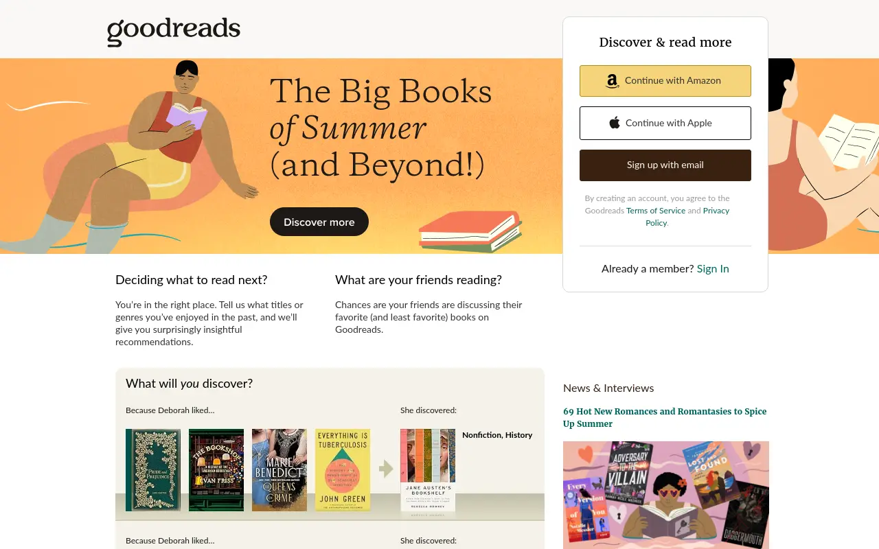 goodreads.com 첫 화면