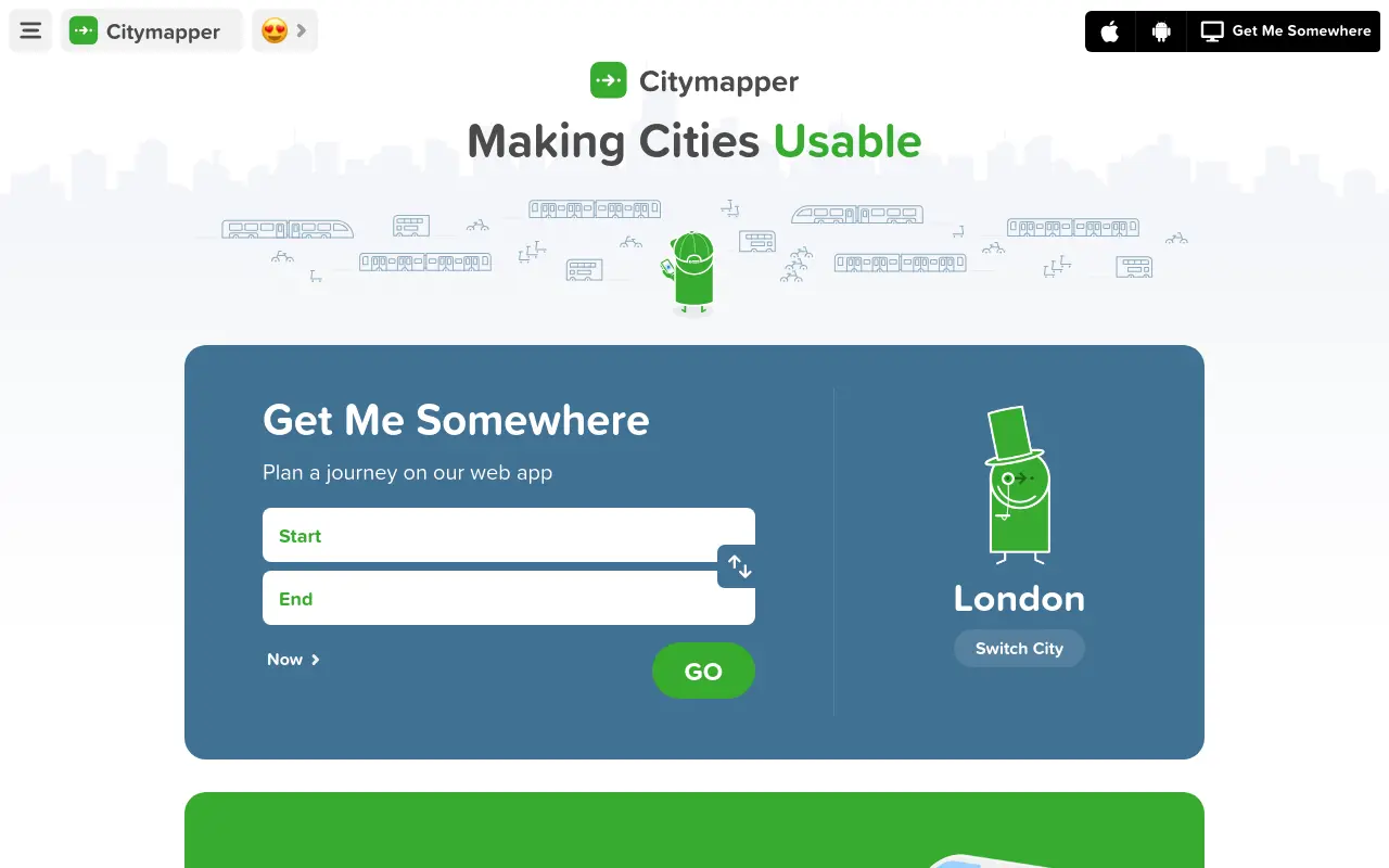 citymapper.com 첫 화면