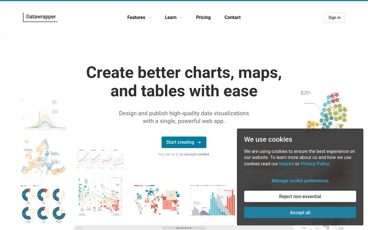 datawrapper.de 첫 화면