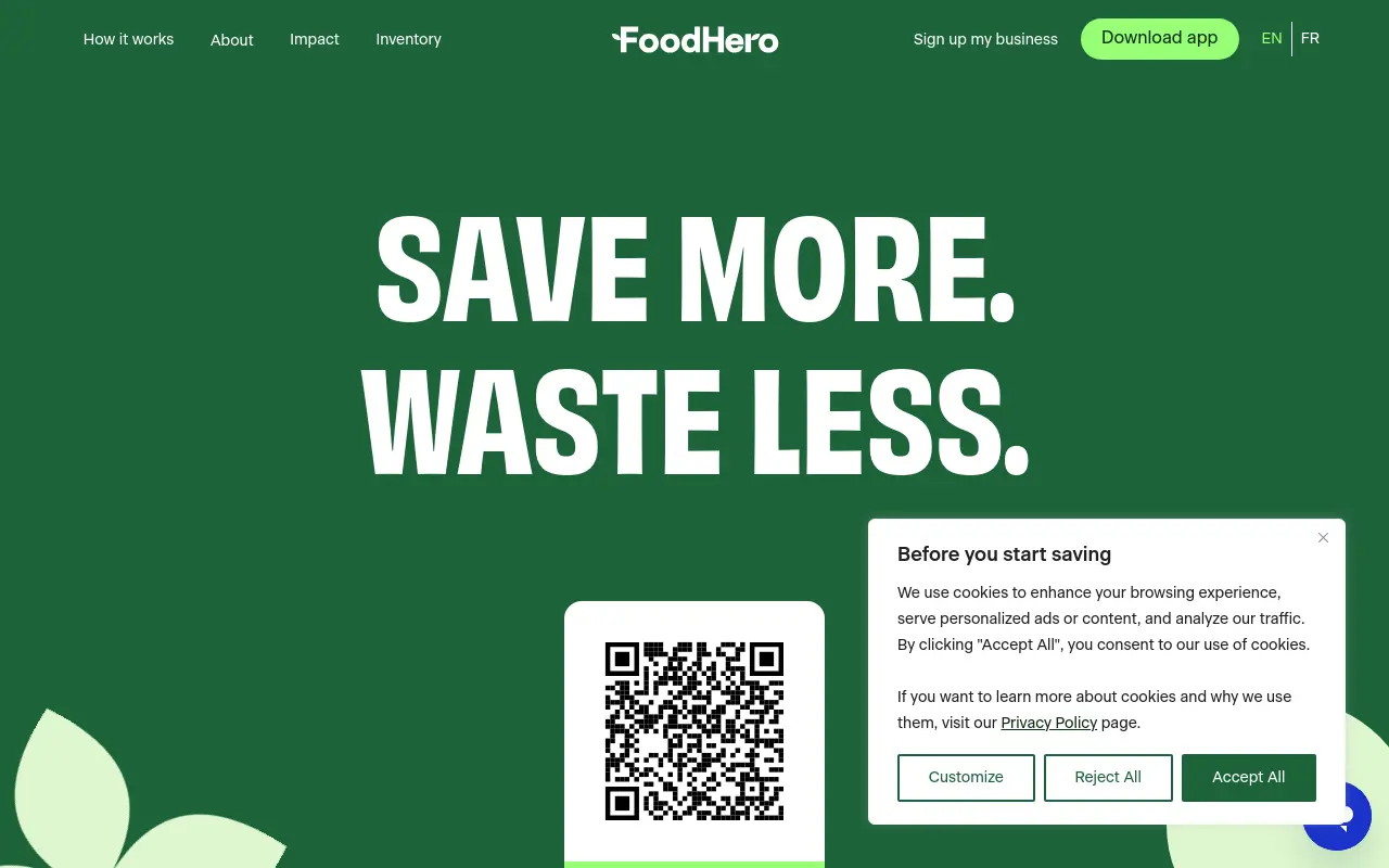 foodhero.com 첫 화면