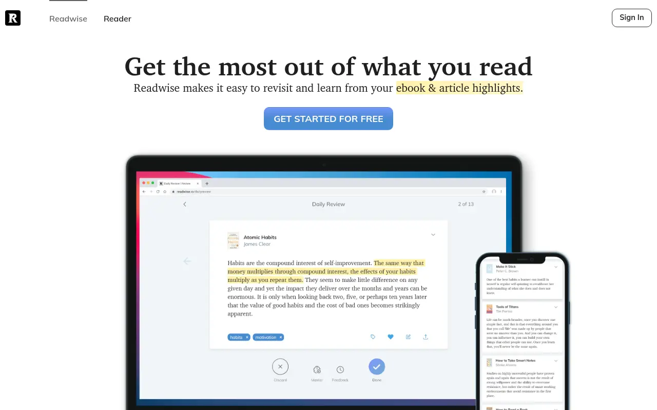 readwise.io 첫 화면