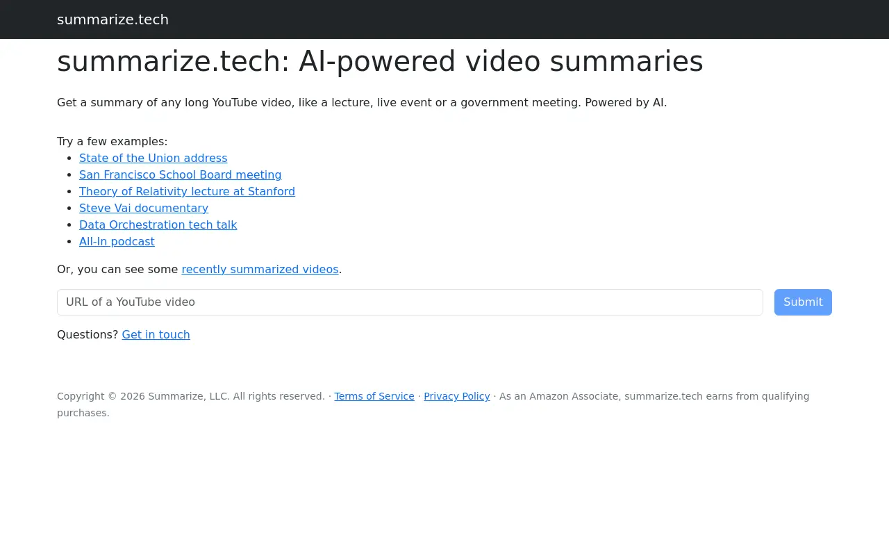 summarize.tech 첫 화면