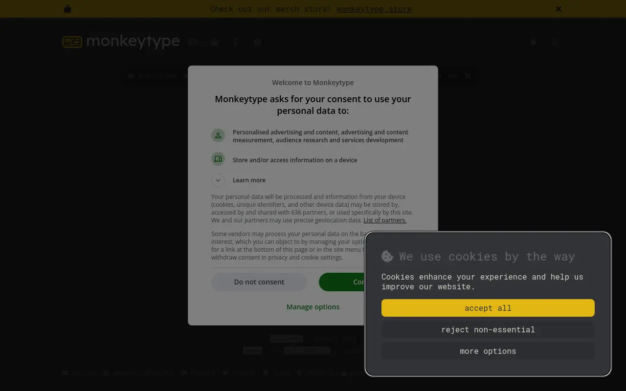 monkeytype.com 첫 화면