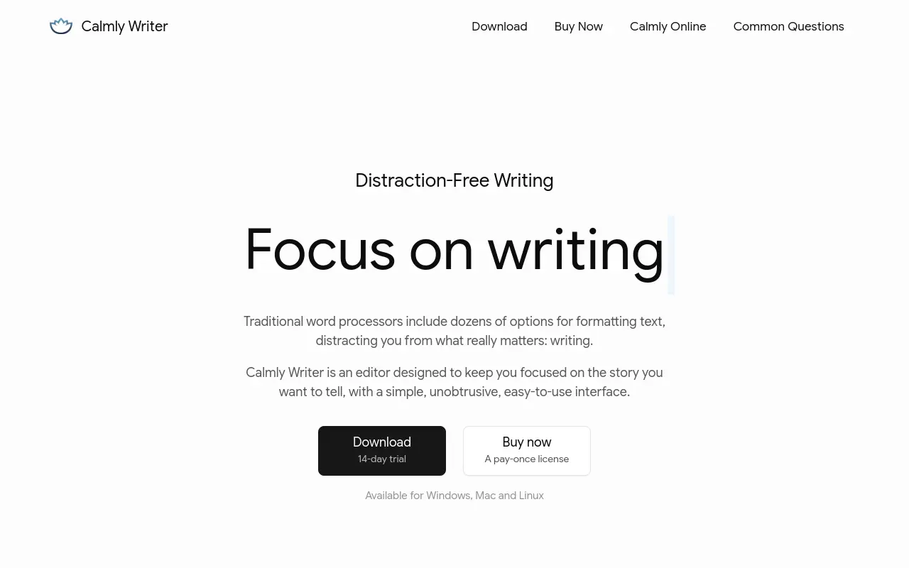 calmlywriter.com 첫 화면