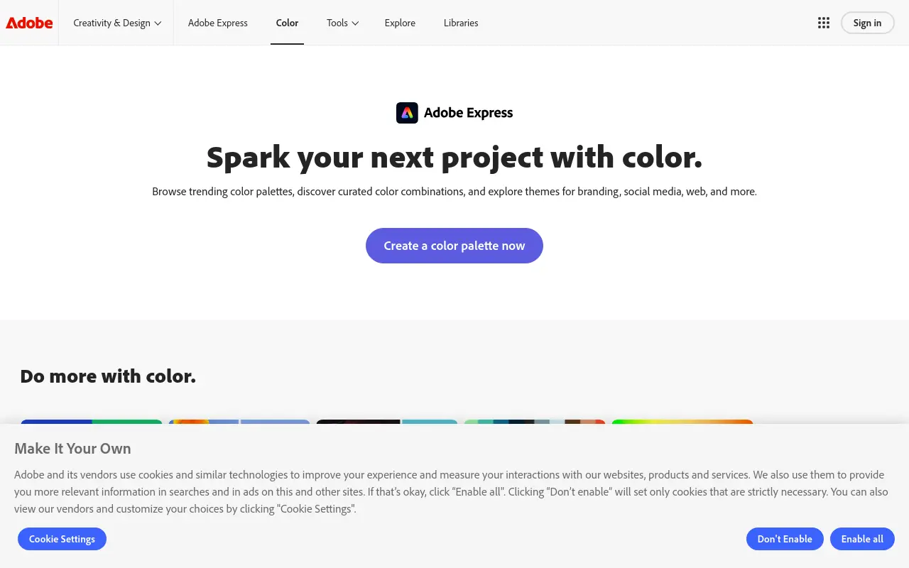 color.adobe.com 첫 화면