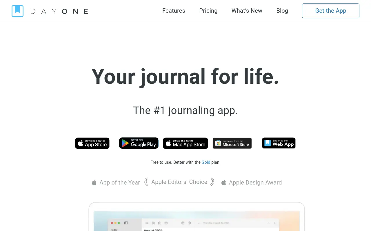 dayoneapp.com 첫 화면