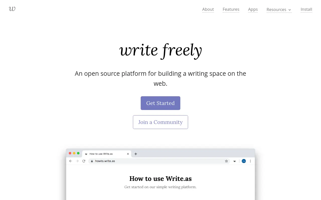 writefreely.org 첫 화면