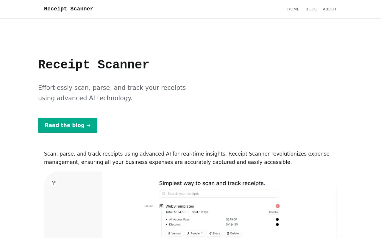 receiptscanner.io 첫 화면