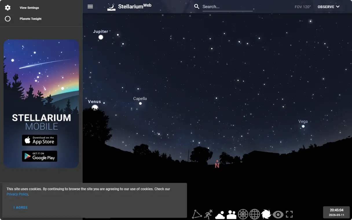 stellarium-web.org 첫 화면