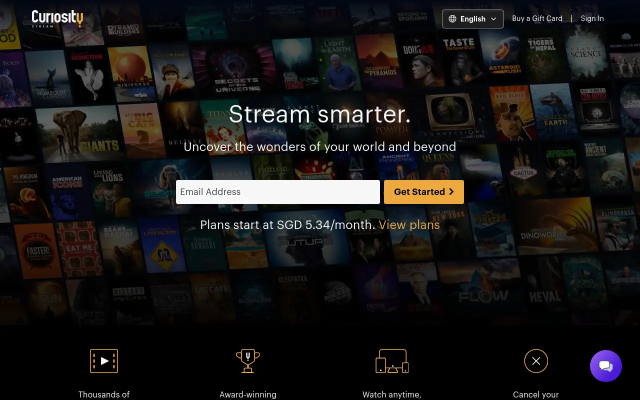 curiositystream.com 첫 화면