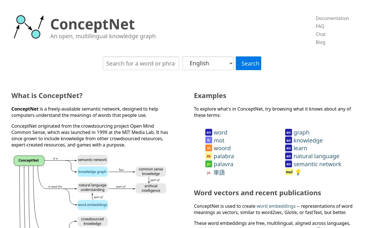 conceptnet.io 첫 화면