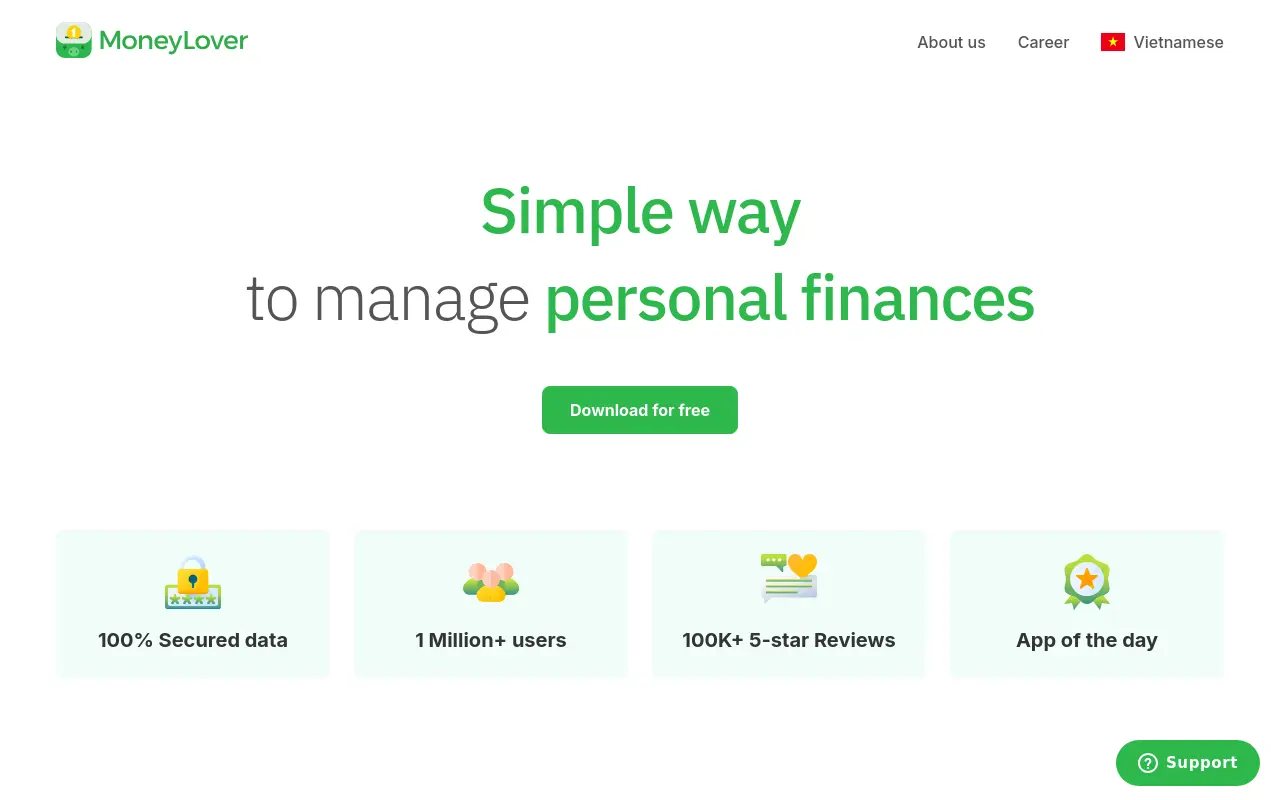 moneylover.me 첫 화면