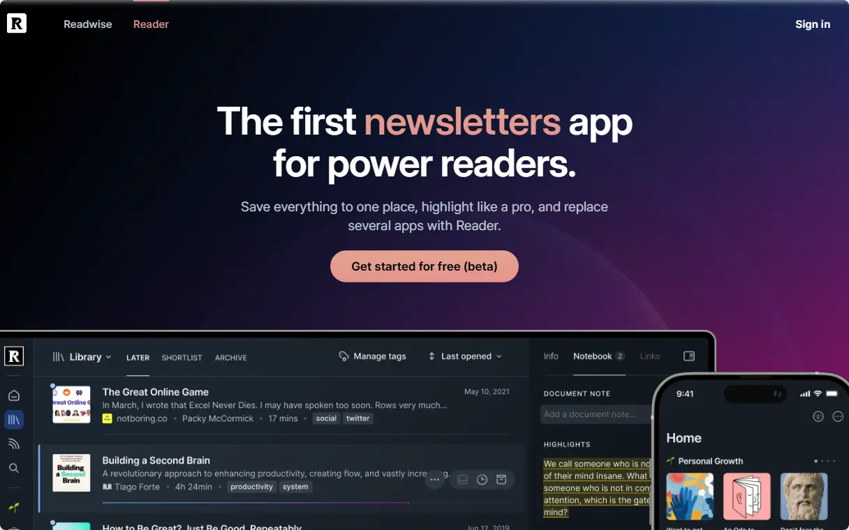 readwise.io 첫 화면