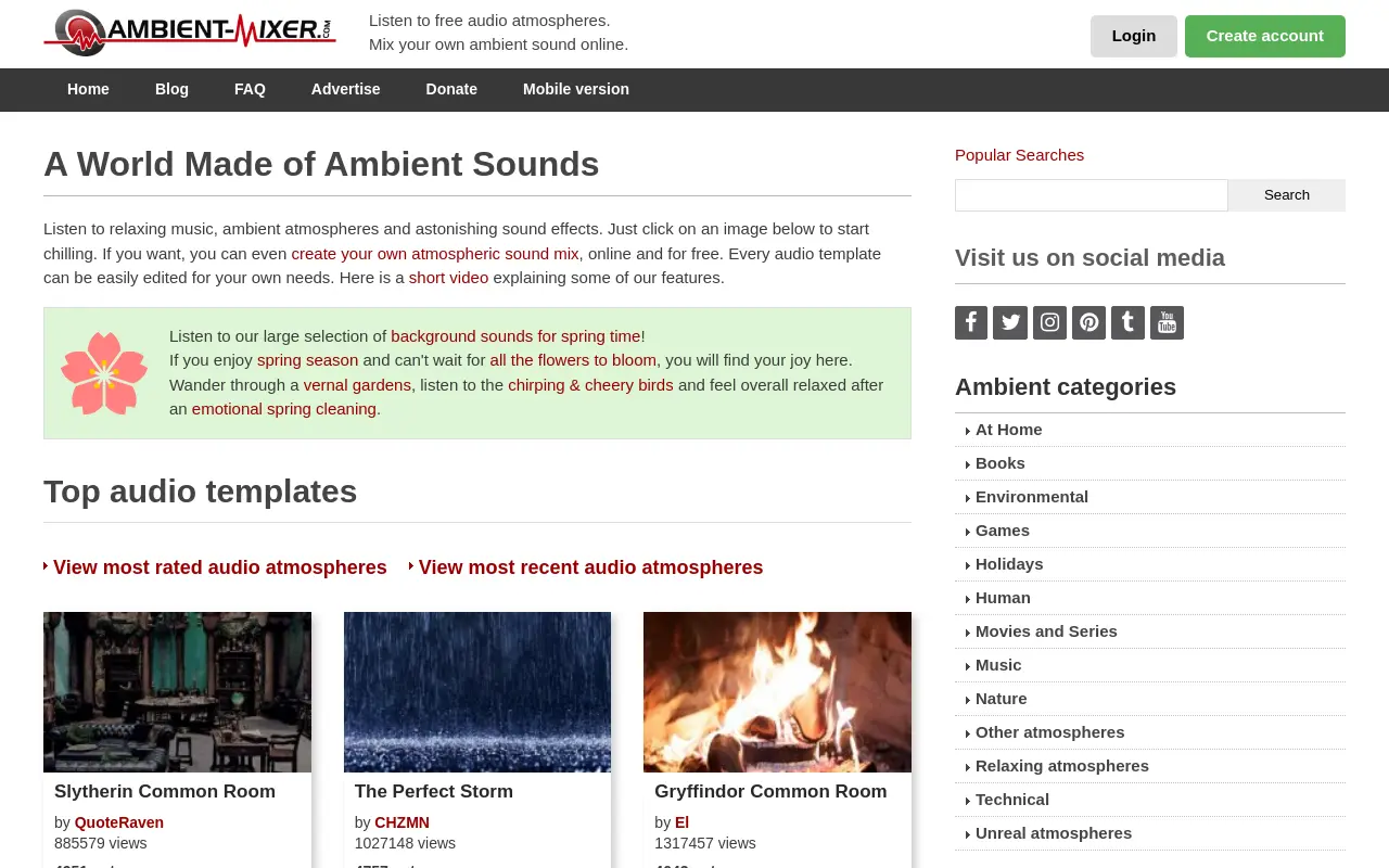 ambient-mixer.com 첫 화면