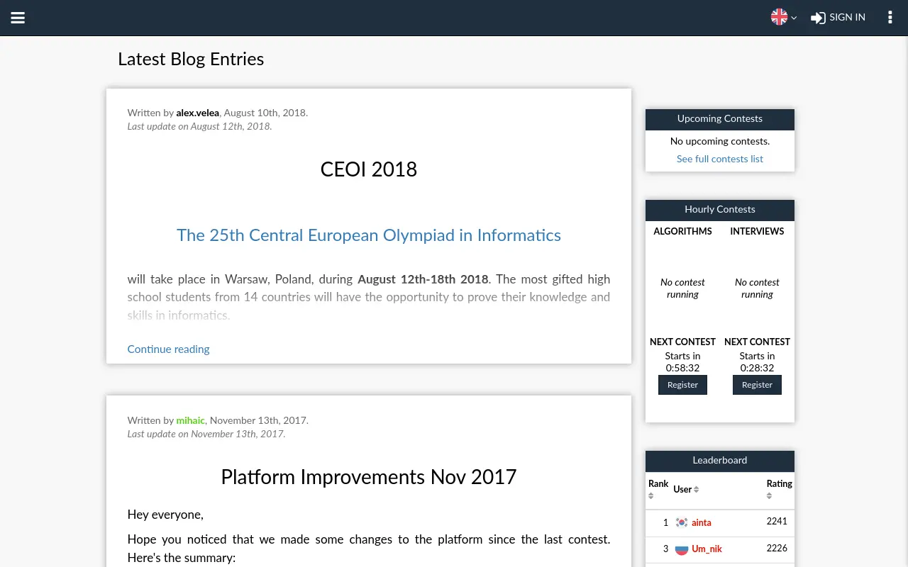 csacademy.com 첫 화면