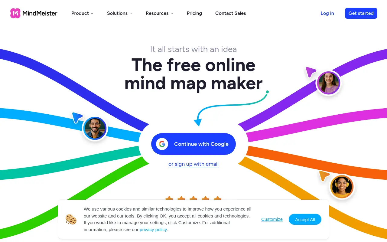 mindmeister.com 첫 화면