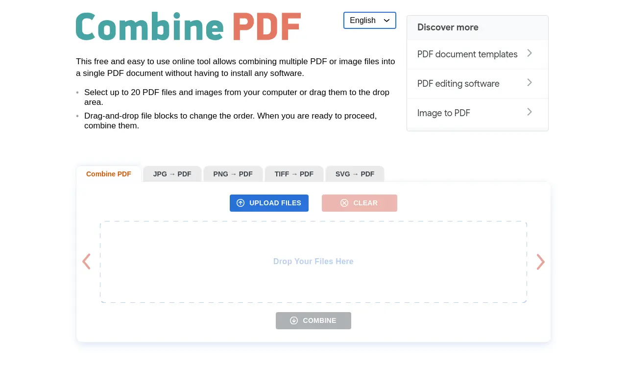 combinepdf.com 첫 화면