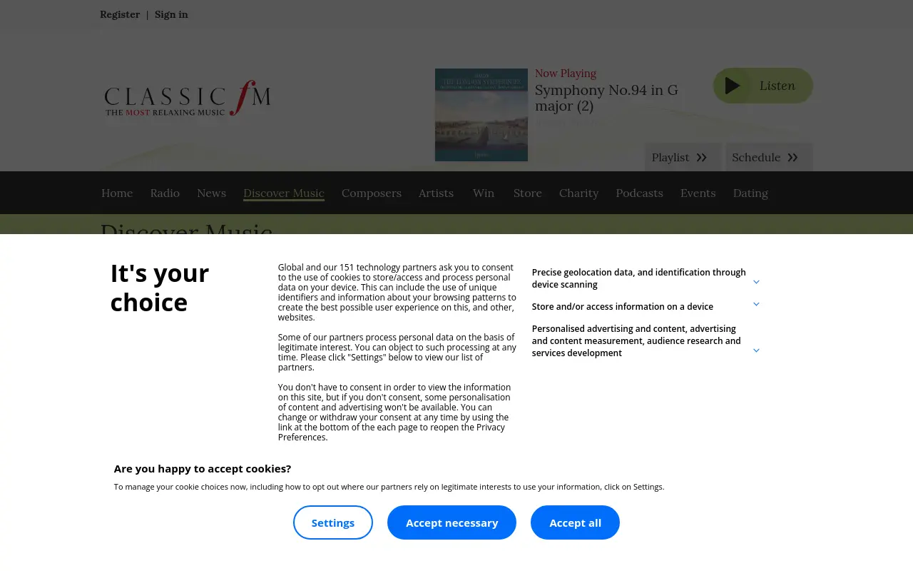 classicfm.com 첫 화면