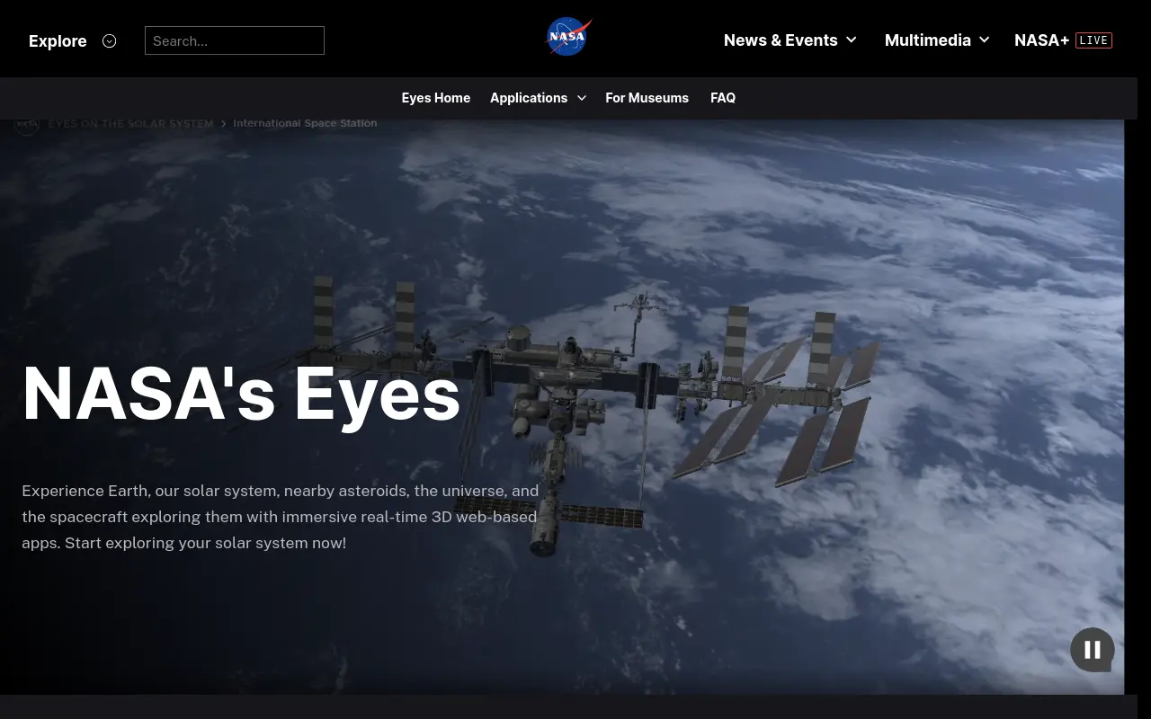 eyes.nasa.gov 첫 화면