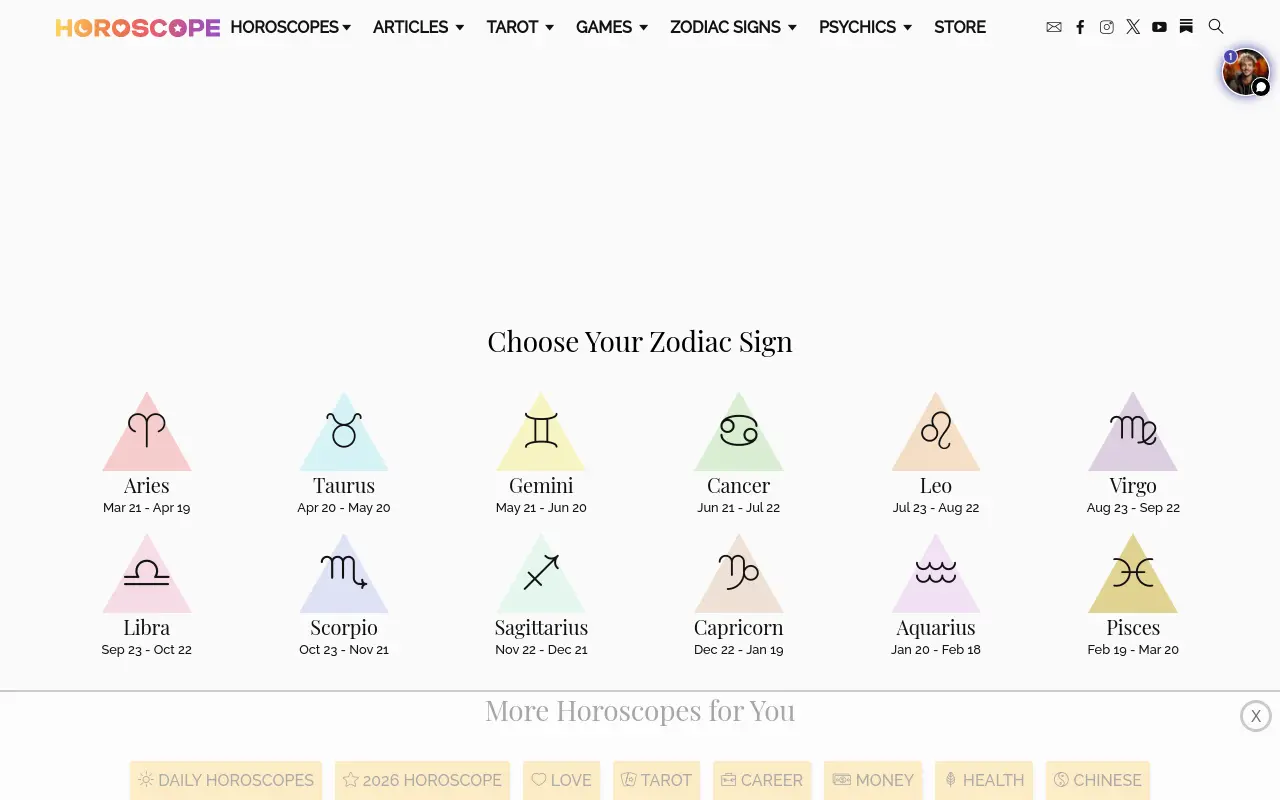 horoscope.com 첫 화면