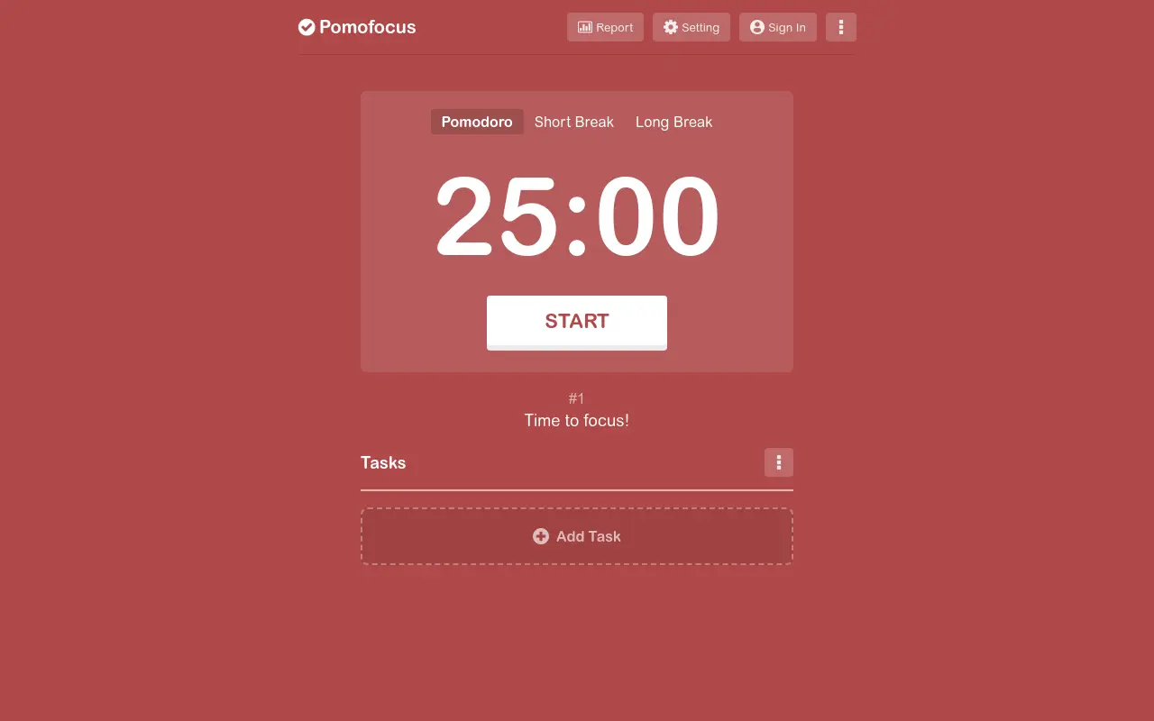 pomofocus.io 첫 화면