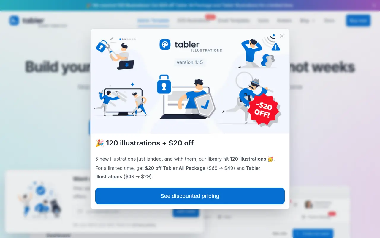 tabler.io 첫 화면