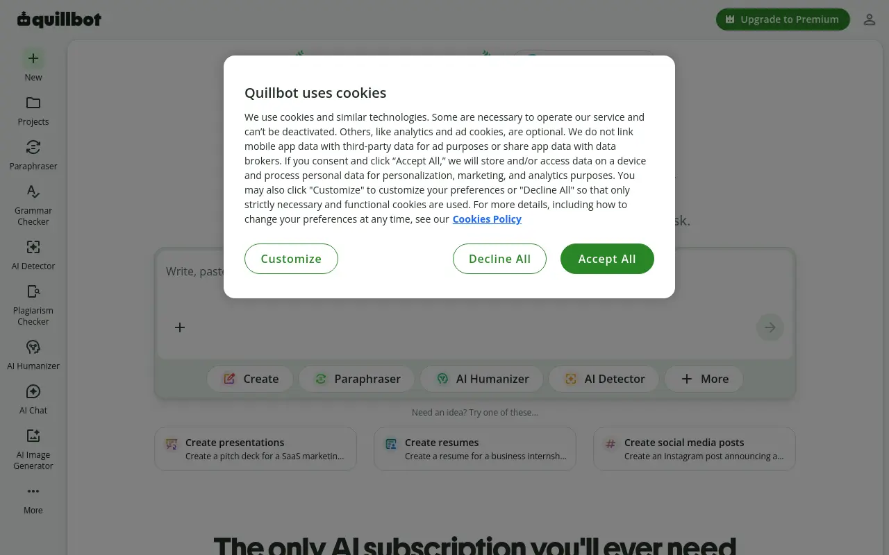 quillbot.com 첫 화면