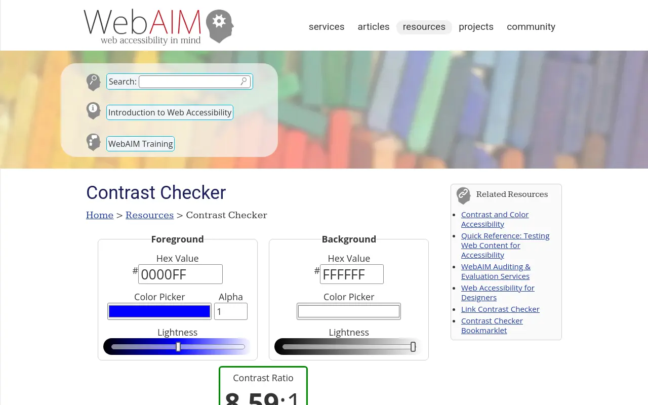 webaim.org 첫 화면